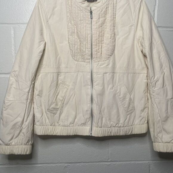 BCBG MAXAZRIA Beige Pleated Jacket Womens Size Medium Full Zip Pockets - Picture 4 of 13